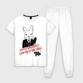 Женская пижама хлопок с принтом Rabbit misfits в Новосибирске, 100% хлопок | брюки и футболка прямого кроя, без карманов, на брюках мягкая резинка на поясе и по низу штанин | misfits