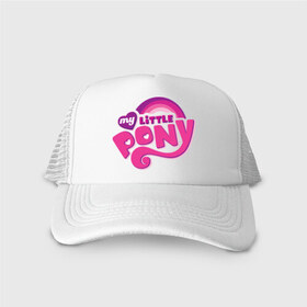 Кепка тракер с сеткой с принтом My little pony logo в Новосибирске, трикотажное полотно; задняя часть — сетка | длинный козырек, универсальный размер, пластиковая застежка | my little pony | my little pony logo | pony | детские | мой маленький пони | пони