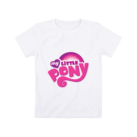 Детская футболка хлопок с принтом My little pony logo в Новосибирске, 100% хлопок | круглый вырез горловины, полуприлегающий силуэт, длина до линии бедер | Тематика изображения на принте: my little pony | my little pony logo | pony | детские | мой маленький пони | пони