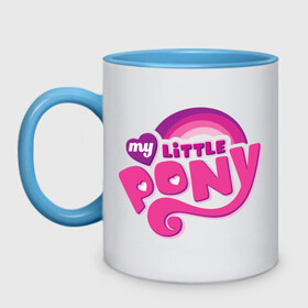 Кружка двухцветная с принтом My little pony logo в Новосибирске, керамика | объем — 330 мл, диаметр — 80 мм. Цветная ручка и кайма сверху, в некоторых цветах — вся внутренняя часть | my little pony | my little pony logo | pony | детские | мой маленький пони | пони