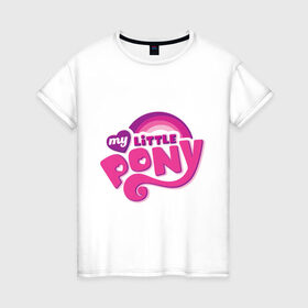 Женская футболка хлопок с принтом My little pony logo в Новосибирске, 100% хлопок | прямой крой, круглый вырез горловины, длина до линии бедер, слегка спущенное плечо | my little pony | my little pony logo | pony | детские | мой маленький пони | пони