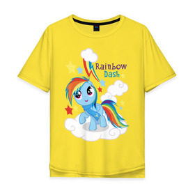 Мужская футболка хлопок Oversize с принтом Rainbow Dash в Новосибирске, 100% хлопок | свободный крой, круглый ворот, “спинка” длиннее передней части | dash | pony | rainbow | rainbow dash | детские | мой маленький пони | пони