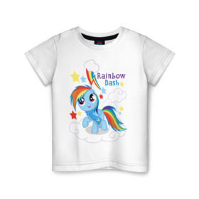 Детская футболка хлопок с принтом Rainbow Dash в Новосибирске, 100% хлопок | круглый вырез горловины, полуприлегающий силуэт, длина до линии бедер | dash | pony | rainbow | rainbow dash | детские | мой маленький пони | пони