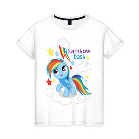 Женская футболка хлопок с принтом Rainbow Dash в Новосибирске, 100% хлопок | прямой крой, круглый вырез горловины, длина до линии бедер, слегка спущенное плечо | dash | pony | rainbow | rainbow dash | детские | мой маленький пони | пони
