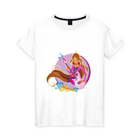 Женская футболка хлопок с принтом WinX - Флора в Новосибирске, 100% хлопок | прямой крой, круглый вырез горловины, длина до линии бедер, слегка спущенное плечо | win x | winx | винкс | детские | детям | для детей | феи | флора