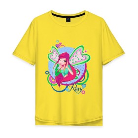 Мужская футболка хлопок Oversize с принтом WinX - Рокси в Новосибирске, 100% хлопок | свободный крой, круглый ворот, “спинка” длиннее передней части | Тематика изображения на принте: roxy | win x | winx | винкс | детские | детям | для детей | рокси | феи