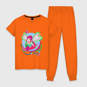 Женская пижама хлопок с принтом WinX - Рокси в Новосибирске, 100% хлопок | брюки и футболка прямого кроя, без карманов, на брюках мягкая резинка на поясе и по низу штанин | Тематика изображения на принте: roxy | win x | winx | винкс | детские | детям | для детей | рокси | феи