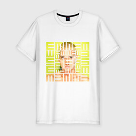 Мужская футболка премиум с принтом Eminem yellow в Новосибирске, 92% хлопок, 8% лайкра | приталенный силуэт, круглый вырез ворота, длина до линии бедра, короткий рукав | eminem | eminem pill | eminem yellow | rap | рап | эминем