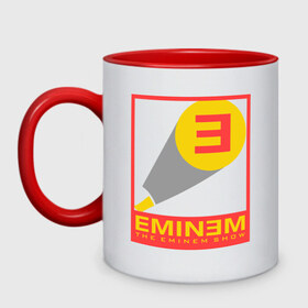 Кружка двухцветная с принтом The Eminem show в Новосибирске, керамика | объем — 330 мл, диаметр — 80 мм. Цветная ручка и кайма сверху, в некоторых цветах — вся внутренняя часть | eminem | зарубежный рэп | музыка | репчик | рэп | эменем | эминем
