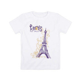 Детская футболка хлопок с принтом Paris mon amour в Новосибирске, 100% хлопок | круглый вырез горловины, полуприлегающий силуэт, длина до линии бедер | Тематика изображения на принте: paris | paris mon amour | париж | париж любовь моя