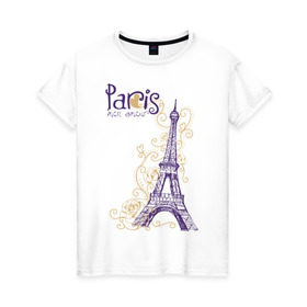 Женская футболка хлопок с принтом Paris mon amour в Новосибирске, 100% хлопок | прямой крой, круглый вырез горловины, длина до линии бедер, слегка спущенное плечо | paris | paris mon amour | париж | париж любовь моя
