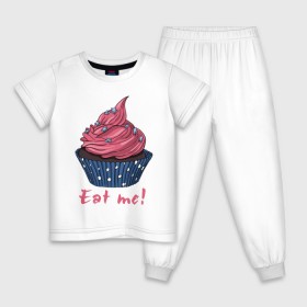 Детская пижама хлопок с принтом Eat me! в Новосибирске, 100% хлопок |  брюки и футболка прямого кроя, без карманов, на брюках мягкая резинка на поясе и по низу штанин
 | 8 марта | девушкам | корзинка | международный женский день | пирожное | сладости