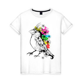 Женская футболка хлопок с принтом Birdie в Новосибирске, 100% хлопок | прямой крой, круглый вырез горловины, длина до линии бедер, слегка спущенное плечо | 8 марта | подарок | птица | птичка | разноцветные | цветы