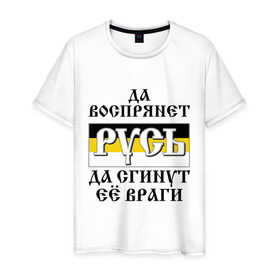 Мужская футболка хлопок с принтом Да воспрянет РУСЬ в Новосибирске, 100% хлопок | прямой крой, круглый вырез горловины, длина до линии бедер, слегка спущенное плечо. | русь