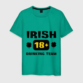 Мужская футболка хлопок с принтом Irish drinking team в Новосибирске, 100% хлопок | прямой крой, круглый вырез горловины, длина до линии бедер, слегка спущенное плечо. | patricks day | saint patricks day | день патрика | день святого патрика | ирландия | клевер | четырехлистный клевер
