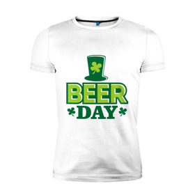 Мужская футболка премиум с принтом Beer day в Новосибирске, 92% хлопок, 8% лайкра | приталенный силуэт, круглый вырез ворота, длина до линии бедра, короткий рукав | patricks day | saint patricks day | день патрика | день святого патрика | клевер | четырехлистный клевер
