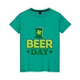 Женская футболка хлопок с принтом Beer day в Новосибирске, 100% хлопок | прямой крой, круглый вырез горловины, длина до линии бедер, слегка спущенное плечо | patricks day | saint patricks day | день патрика | день святого патрика | клевер | четырехлистный клевер