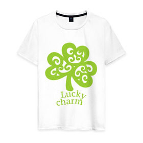 Мужская футболка хлопок с принтом Lucky charrm в Новосибирске, 100% хлопок | прямой крой, круглый вырез горловины, длина до линии бедер, слегка спущенное плечо. | patricks day | saint patricks day | день патрика | день святого патрика | клевер | четырехлистный клевер