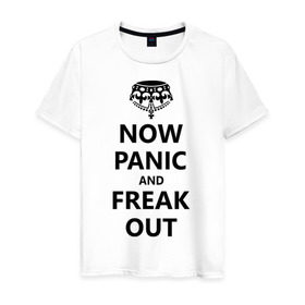Мужская футболка хлопок с принтом Now panic and freak out в Новосибирске, 100% хлопок | прямой крой, круглый вырез горловины, длина до линии бедер, слегка спущенное плечо. | Тематика изображения на принте: ceep calm | freak out | panic | корона