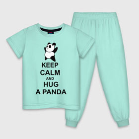 Детская пижама хлопок с принтом keep calm and hug a panda в Новосибирске, 100% хлопок |  брюки и футболка прямого кроя, без карманов, на брюках мягкая резинка на поясе и по низу штанин
 | панда