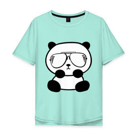 Мужская футболка хлопок Oversize с принтом панда в очках авиатор в Новосибирске, 100% хлопок | свободный крой, круглый ворот, “спинка” длиннее передней части | панда
