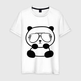 Мужская футболка хлопок с принтом панда в очках авиатор в Новосибирске, 100% хлопок | прямой крой, круглый вырез горловины, длина до линии бедер, слегка спущенное плечо. | панда