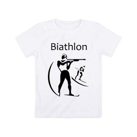 Детская футболка хлопок с принтом Биатлон в Новосибирске, 100% хлопок | круглый вырез горловины, полуприлегающий силуэт, длина до линии бедер | biathlon | биатлон | спорт