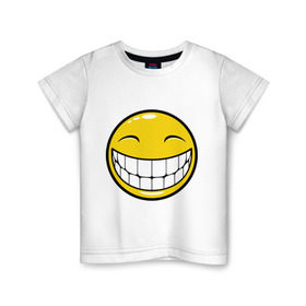 Детская футболка хлопок с принтом Позитивный смайлик (2) в Новосибирске, 100% хлопок | круглый вырез горловины, полуприлегающий силуэт, длина до линии бедер | зубы | настроение | позитив | рожица | смайл | улыбка