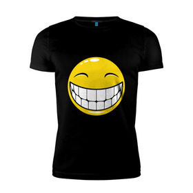 Мужская футболка премиум с принтом Позитивный смайлик (2) в Новосибирске, 92% хлопок, 8% лайкра | приталенный силуэт, круглый вырез ворота, длина до линии бедра, короткий рукав | зубы | настроение | позитив | рожица | смайл | улыбка