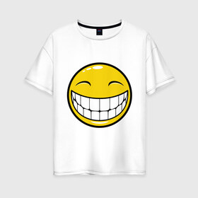 Женская футболка хлопок Oversize с принтом Позитивный смайлик (2) в Новосибирске, 100% хлопок | свободный крой, круглый ворот, спущенный рукав, длина до линии бедер
 | зубы | настроение | позитив | рожица | смайл | улыбка