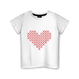 Детская футболка хлопок с принтом Сердце, вышивка крестиком в Новосибирске, 100% хлопок | круглый вырез горловины, полуприлегающий силуэт, длина до линии бедер | Тематика изображения на принте: любовь | отношения | рисунок | сердечко