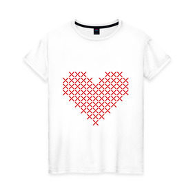 Женская футболка хлопок с принтом Сердце, вышивка крестиком в Новосибирске, 100% хлопок | прямой крой, круглый вырез горловины, длина до линии бедер, слегка спущенное плечо | любовь | отношения | рисунок | сердечко