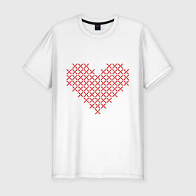 Мужская футболка премиум с принтом Сердце, вышивка крестиком в Новосибирске, 92% хлопок, 8% лайкра | приталенный силуэт, круглый вырез ворота, длина до линии бедра, короткий рукав | любовь | отношения | рисунок | сердечко