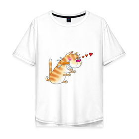 Мужская футболка хлопок Oversize с принтом Люблю свою киску. в Новосибирске, 100% хлопок | свободный крой, круглый ворот, “спинка” длиннее передней части | для влюбленных | для двоих | киса | котяра | любимая | любимый | парные | сердечки | сердца