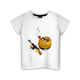 Детская футболка хлопок с принтом Smile Gangster в Новосибирске, 100% хлопок | круглый вырез горловины, полуприлегающий силуэт, длина до линии бедер | smile gangster | автомат | колобок | оружие | смайл гангстер