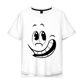 Мужская футболка хлопок Oversize с принтом Смайл улыбается в Новосибирске, 100% хлопок | свободный крой, круглый ворот, “спинка” длиннее передней части | глаза | зубы | настроение | позитив | рожа | рожица | рот | смайлик | улыбка