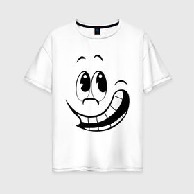 Женская футболка хлопок Oversize с принтом Смайл улыбается в Новосибирске, 100% хлопок | свободный крой, круглый ворот, спущенный рукав, длина до линии бедер
 | глаза | зубы | настроение | позитив | рожа | рожица | рот | смайлик | улыбка