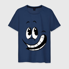 Мужская футболка хлопок с принтом Смайл улыбается в Новосибирске, 100% хлопок | прямой крой, круглый вырез горловины, длина до линии бедер, слегка спущенное плечо. | глаза | зубы | настроение | позитив | рожа | рожица | рот | смайлик | улыбка
