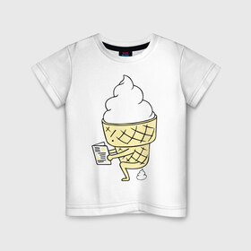 Детская футболка хлопок с принтом Мороженко в Новосибирске, 100% хлопок | круглый вырез горловины, полуприлегающий силуэт, длина до линии бедер | десерт | еда | мороженое | прикольные картинки | рожок