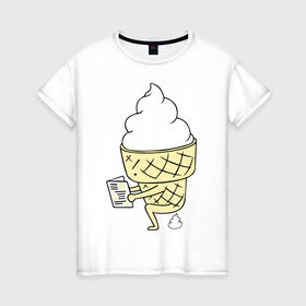 Женская футболка хлопок с принтом Мороженко в Новосибирске, 100% хлопок | прямой крой, круглый вырез горловины, длина до линии бедер, слегка спущенное плечо | десерт | еда | мороженое | прикольные картинки | рожок