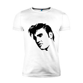 Мужская футболка премиум с принтом Элвис Пресли. (Elvis Presley) в Новосибирске, 92% хлопок, 8% лайкра | приталенный силуэт, круглый вырез ворота, длина до линии бедра, короткий рукав | rocknroll | лицо | музыка | певец | ретро | рок н ролл