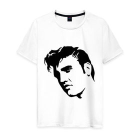 Мужская футболка хлопок с принтом Элвис Пресли. (Elvis Presley) в Новосибирске, 100% хлопок | прямой крой, круглый вырез горловины, длина до линии бедер, слегка спущенное плечо. | rocknroll | лицо | музыка | певец | ретро | рок н ролл