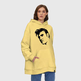 Худи SuperOversize хлопок с принтом Элвис Пресли. (Elvis Presley) в Новосибирске, 70% хлопок, 30% полиэстер, мягкий начес внутри | карман-кенгуру, эластичная резинка на манжетах и по нижней кромке, двухслойный капюшон
 | rocknroll | лицо | музыка | певец | ретро | рок н ролл