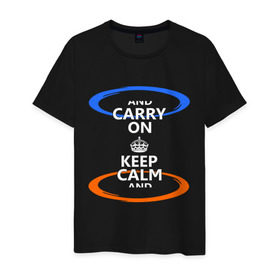 Мужская футболка хлопок с принтом Keep calm... (portal) в Новосибирске, 100% хлопок | прямой крой, круглый вырез горловины, длина до линии бедер, слегка спущенное плечо. | Тематика изображения на принте: keep calm | keep calm porta | сохраняйте спокойствиеl