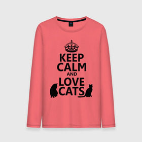 Мужской лонгслив хлопок с принтом Keep calm and love cats. в Новосибирске, 100% хлопок |  | keep calm | keep calm and love cats | сохраняйте спокойствие