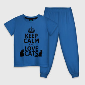Детская пижама хлопок с принтом Keep calm and love cats. в Новосибирске, 100% хлопок |  брюки и футболка прямого кроя, без карманов, на брюках мягкая резинка на поясе и по низу штанин
 | keep calm | keep calm and love cats | сохраняйте спокойствие