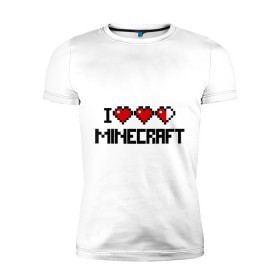 Мужская футболка премиум с принтом Я люблю minecraft в Новосибирске, 92% хлопок, 8% лайкра | приталенный силуэт, круглый вырез ворота, длина до линии бедра, короткий рукав | Тематика изображения на принте: boom | i love minecraft | minecraft | игры | компьютерные игры | майнкрафт | я люблю майнкрафт