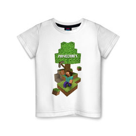 Детская футболка хлопок с принтом Мир из блоков в Новосибирске, 100% хлопок | круглый вырез горловины, полуприлегающий силуэт, длина до линии бедер | Тематика изображения на принте: boom | minecraft | игры | компьютерные игры | майнкрафт