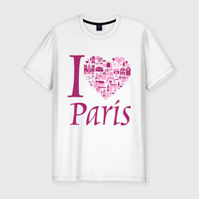 Мужская футболка премиум с принтом люблю Париж в Новосибирске, 92% хлопок, 8% лайкра | приталенный силуэт, круглый вырез ворота, длина до линии бедра, короткий рукав | i love paris | i paris | люблю париж | я люблю париж
