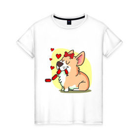 Женская футболка хлопок с принтом Влюбленная собачка в Новосибирске, 100% хлопок | прямой крой, круглый вырез горловины, длина до линии бедер, слегка спущенное плечо | влюбленная собачка | собачка